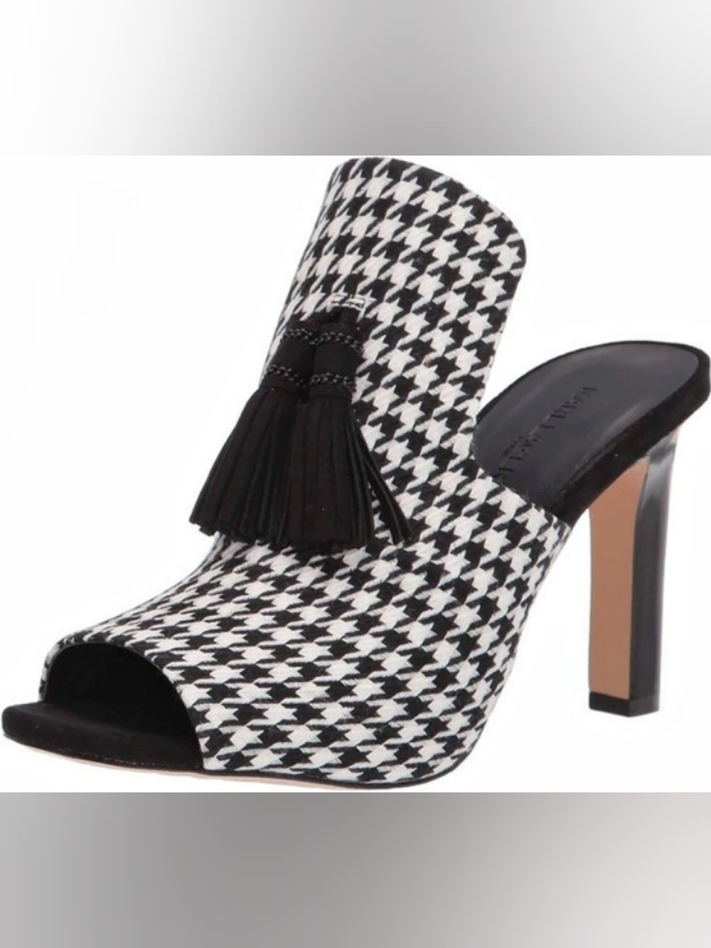 Karl Lagerfeld Houndstooth Tassel Mule Heels in Black & White Sz 8